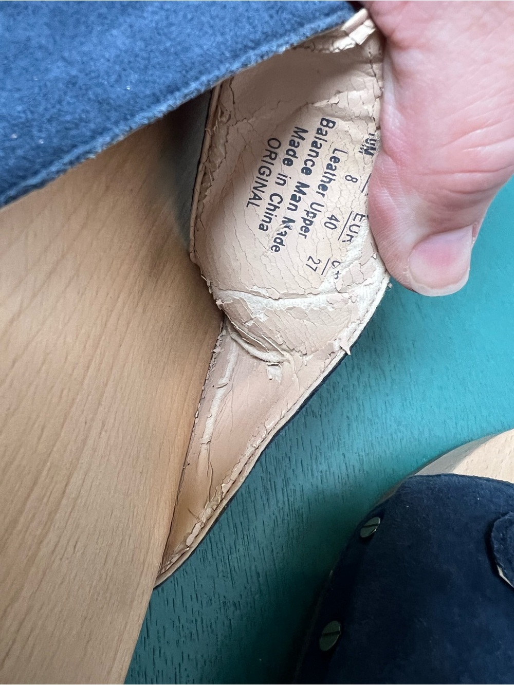 Dr Scholls Navy Suede Wooden Slide Ssndals - Picture 12 of 12